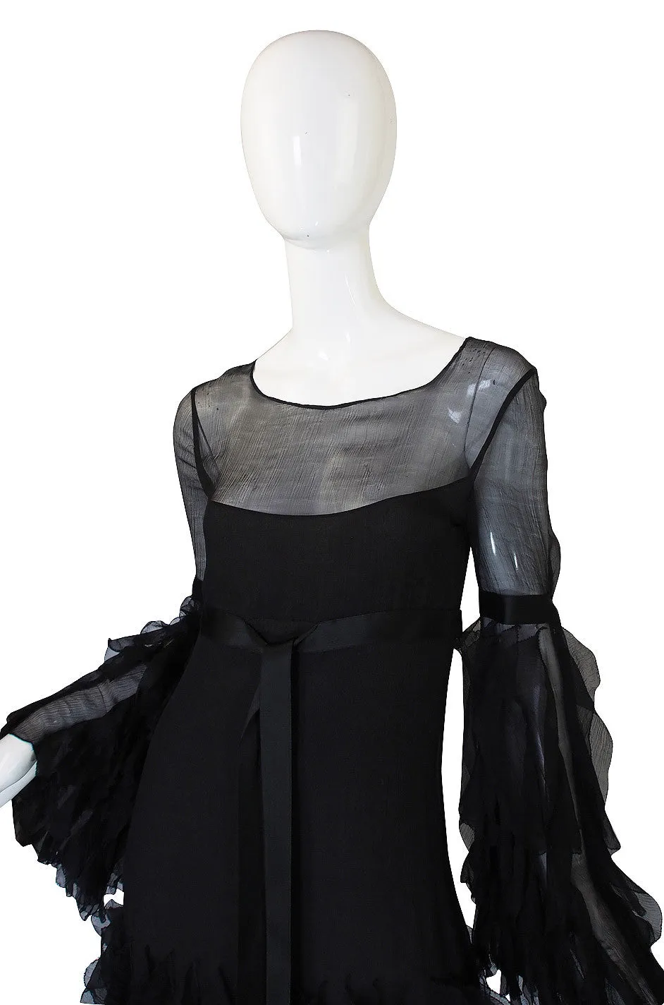 1990s Oscar De La Renta Silk Ruffle Dress