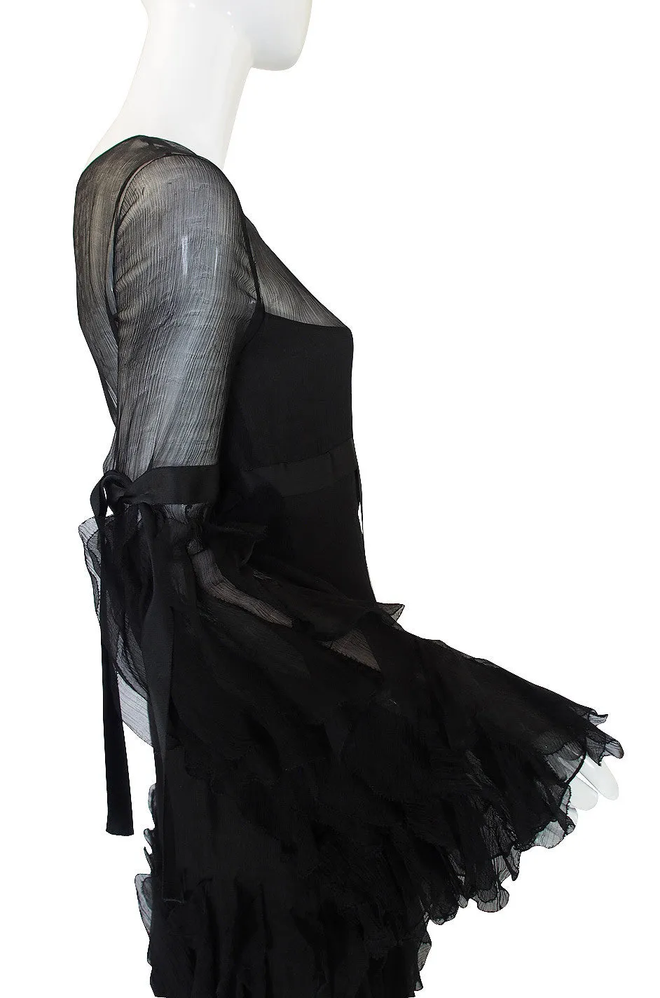 1990s Oscar De La Renta Silk Ruffle Dress