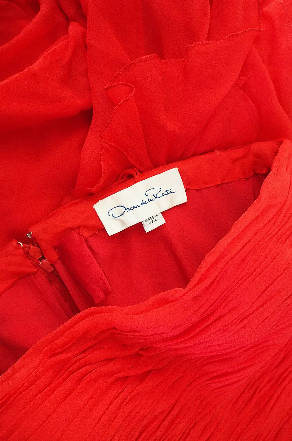 1990s Ruffled Silk Chiffon Oscar De La Renta Gown