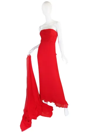 1990s Ruffled Silk Chiffon Oscar De La Renta Gown
