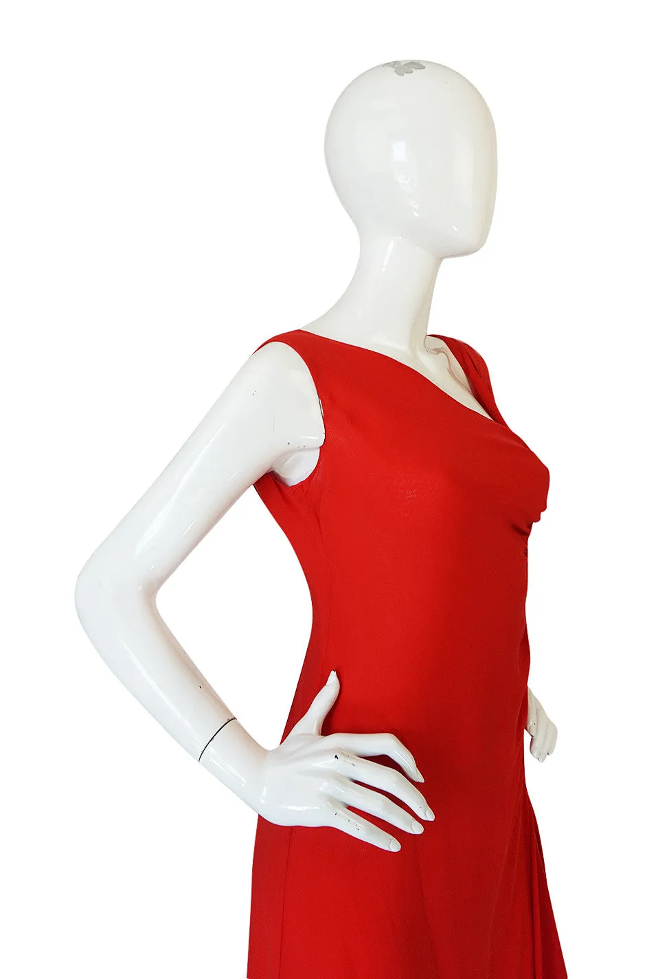 1990s Valentino Plunged Back Red Ruffled Silk Chiffon Dress