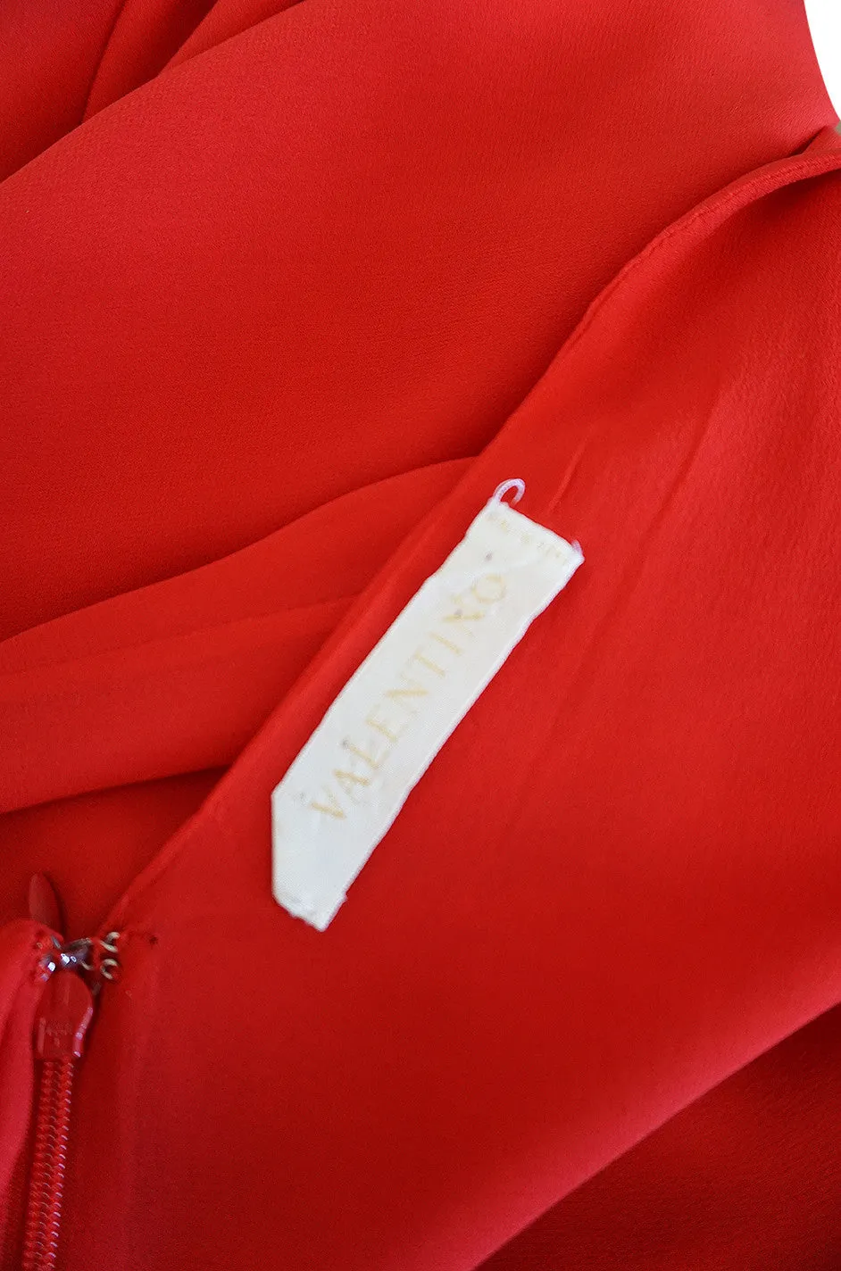 1990s Valentino Plunged Back Red Ruffled Silk Chiffon Dress