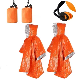 2pcs Emergency Blanket Poncho, 39.3 x 53inch Thermal Mylar Space Blanket Rain Ponchos Survival Gear and Equipment for Outdoor Activity Camping Hiking