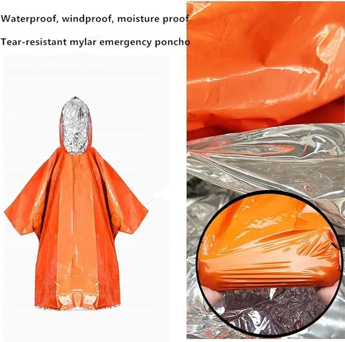 2pcs Emergency Blanket Poncho, 39.3 x 53inch Thermal Mylar Space Blanket Rain Ponchos Survival Gear and Equipment for Outdoor Activity Camping Hiking