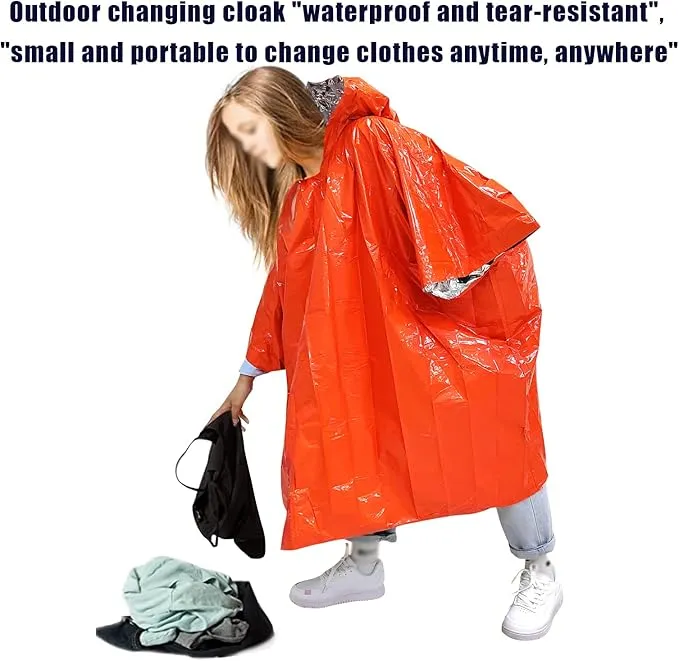 2pcs Emergency Blanket Poncho, 39.3 x 53inch Thermal Mylar Space Blanket Rain Ponchos Survival Gear and Equipment for Outdoor Activity Camping Hiking