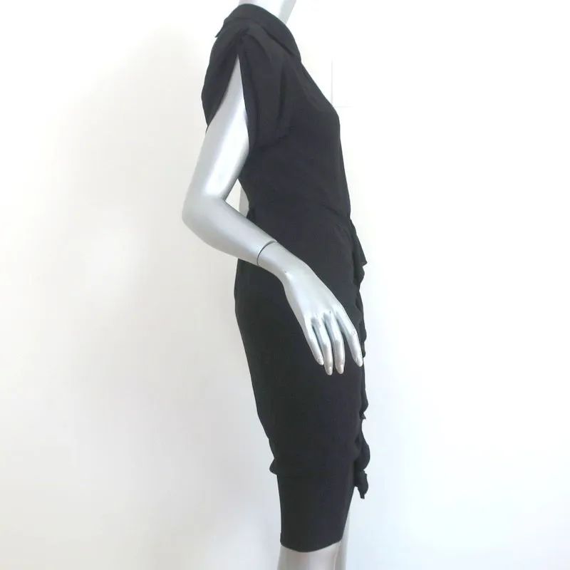 3.1 Phillip Lim Dress Black Ruffled Silk Size 2 Cap Sleeve Sheath