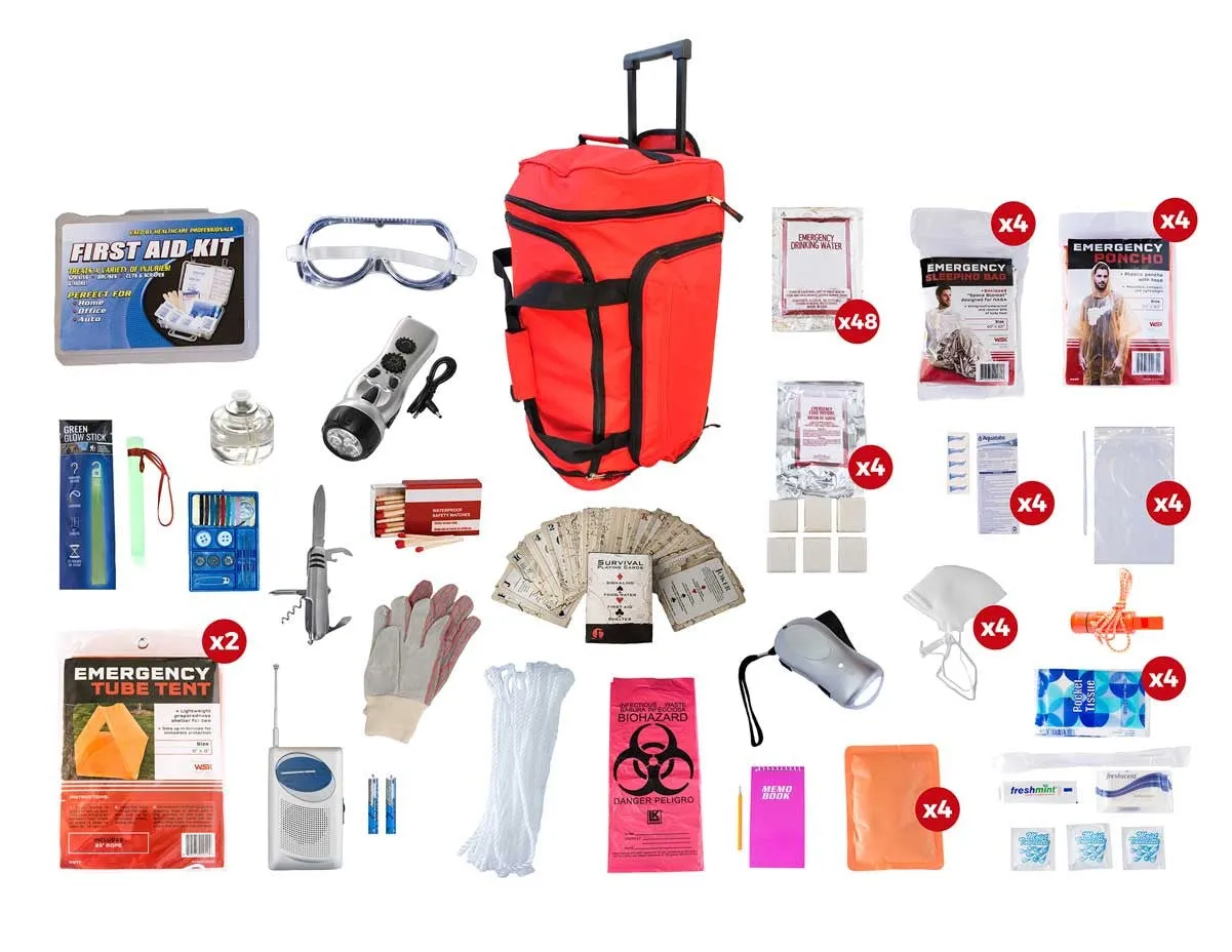 4 Person Elite Survival Kit (72  Hours) - Red Roller Bag