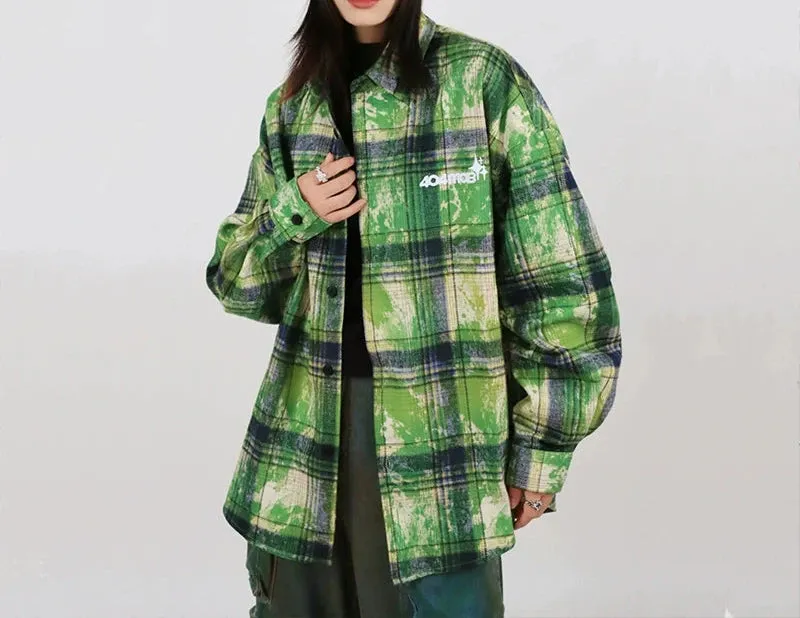 404mob Vintage Tie-Dye Long Sleeve Shirt with Embroidery