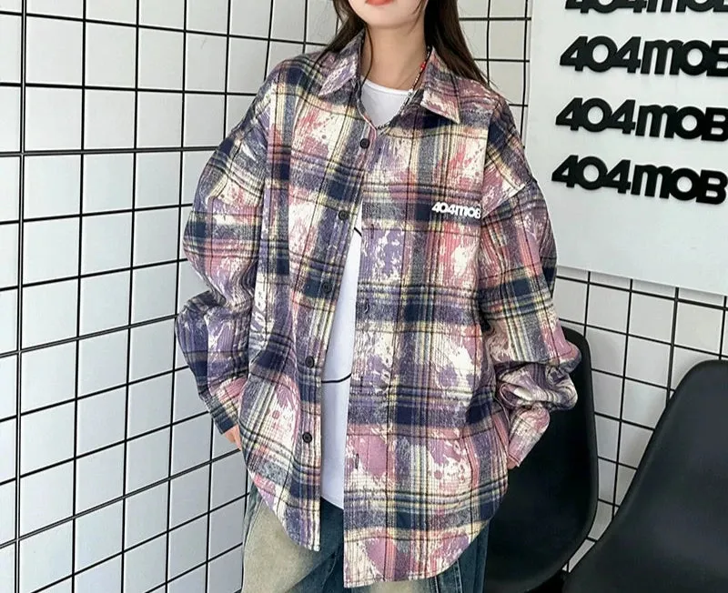 404mob Vintage Tie-Dye Long Sleeve Shirt with Embroidery