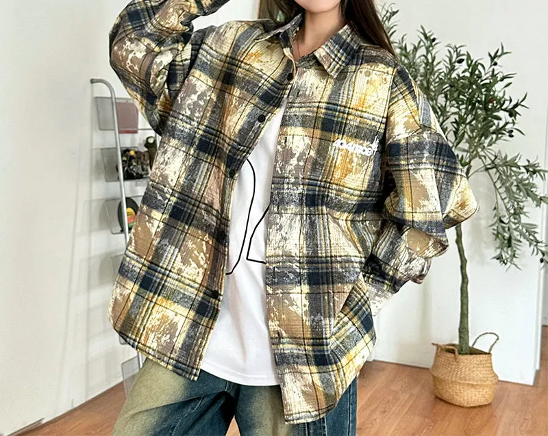 404mob Vintage Tie-Dye Long Sleeve Shirt with Embroidery