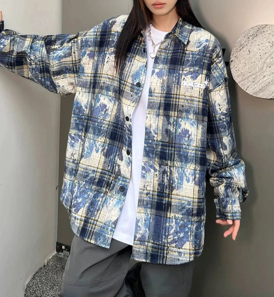 404mob Vintage Tie-Dye Long Sleeve Shirt with Embroidery