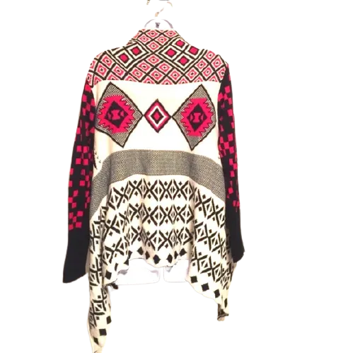 50% OFF Red White Printed Longsleeve Cardigan Sweater Size Medium Women's Ladies Fashion Winter Fall