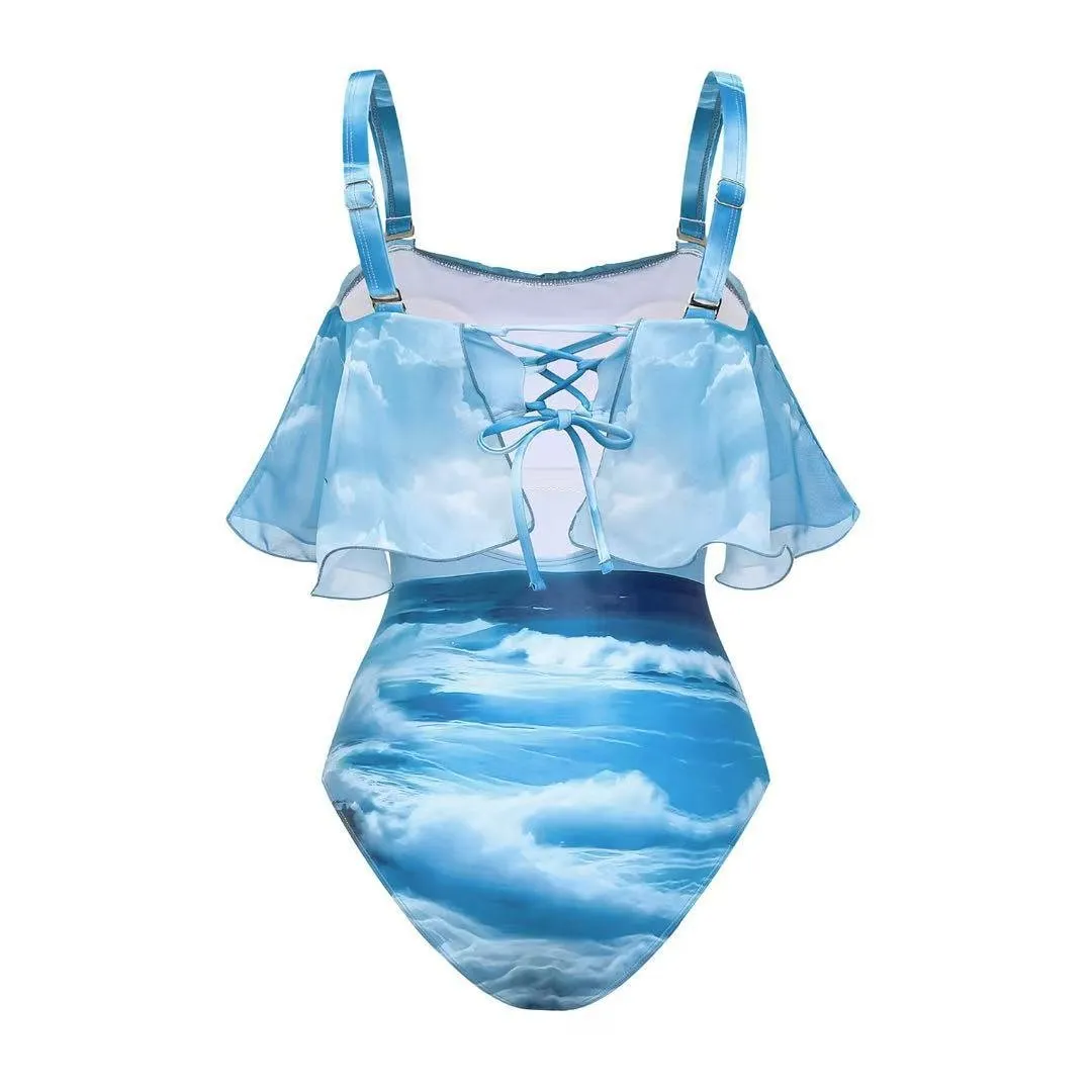 84Volt  Printed ruffled two-piece Swimsuit Set - As shown / S