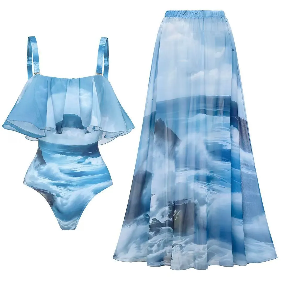84Volt  Printed ruffled two-piece Swimsuit Set - As shown / S