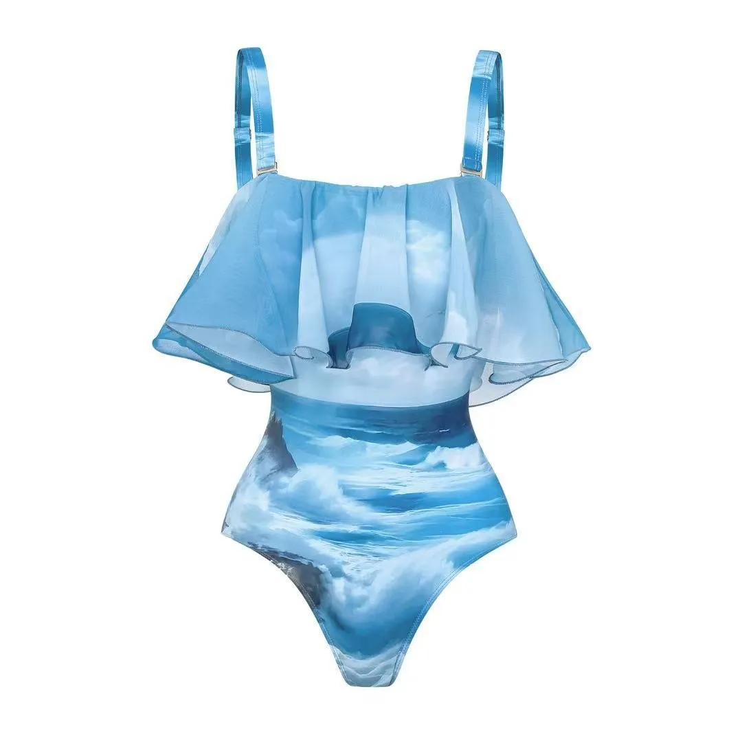 84Volt  Printed ruffled two-piece Swimsuit Set - As shown / S
