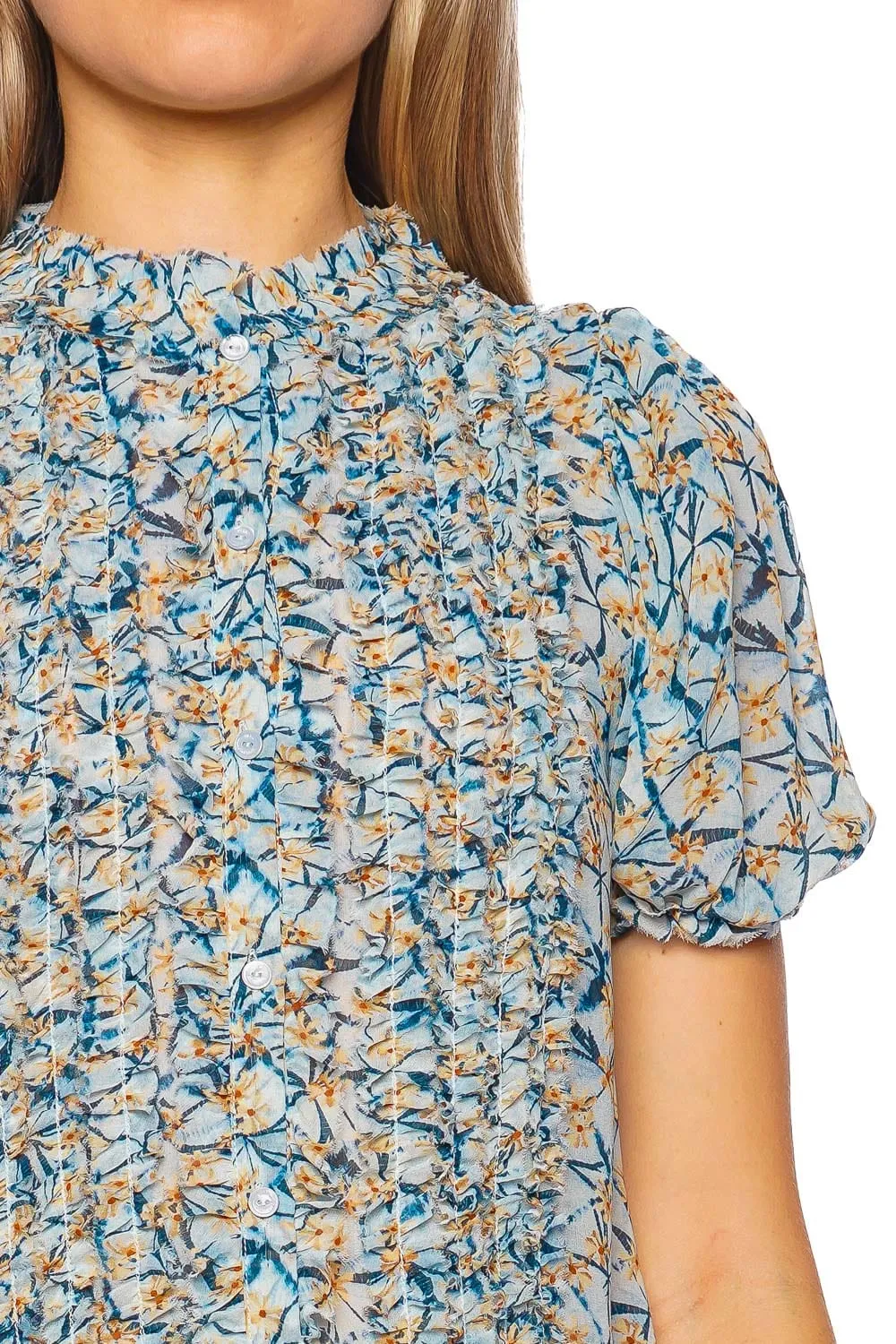 Adira Floral Ruffled Silk Georgette Top