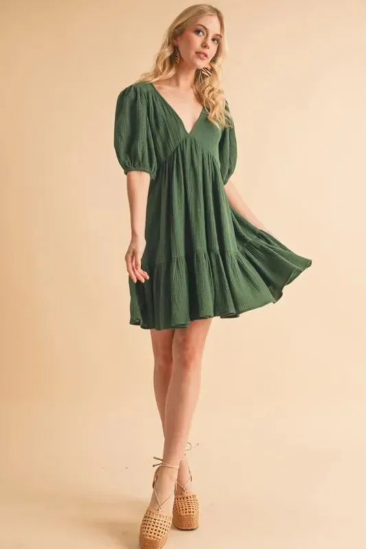 Aemi Co Tied Back Ruffled Short Sleeve Mini Dress