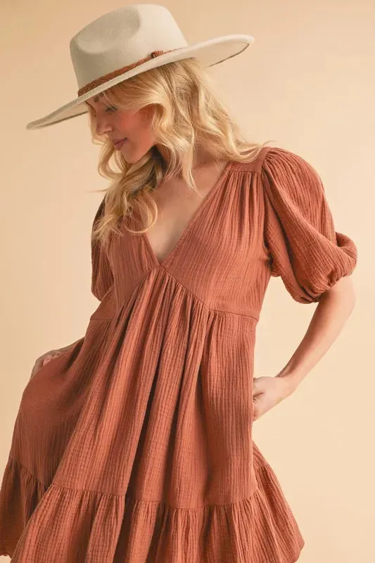 Aemi Co Tied Back Ruffled Short Sleeve Mini Dress