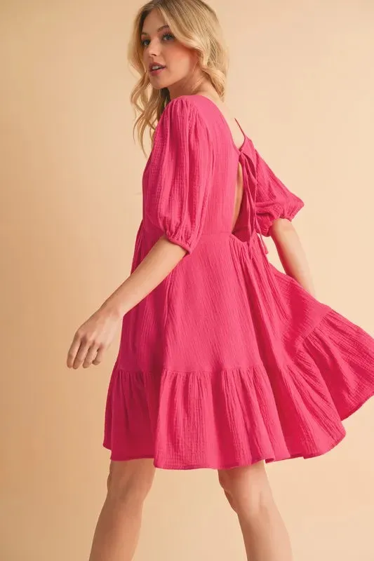 Aemi Co Tied Back Ruffled Short Sleeve Mini Dress