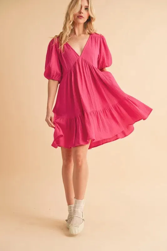 Aemi Co Tied Back Ruffled Short Sleeve Mini Dress