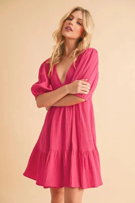 Aemi Co Tied Back Ruffled Short Sleeve Mini Dress