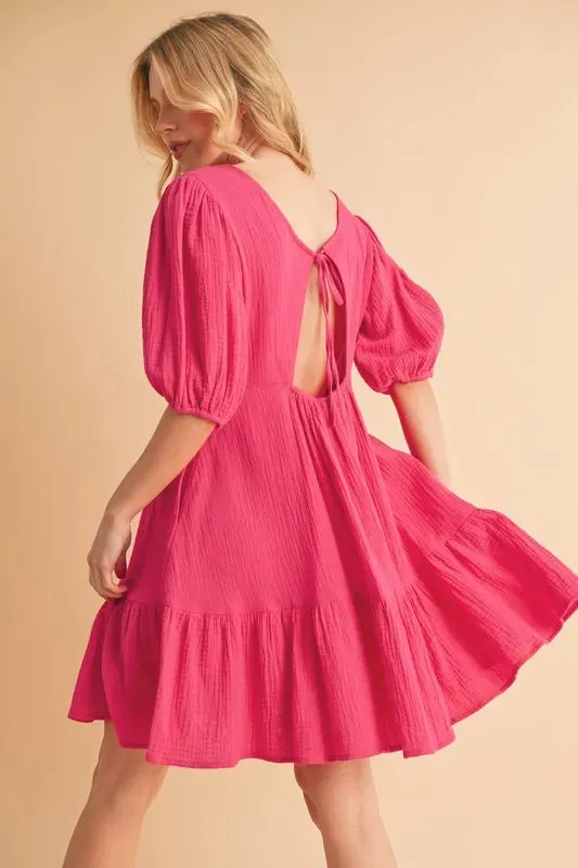 Aemi Co Tied Back Ruffled Short Sleeve Mini Dress