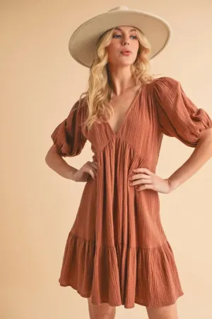 Aemi Co Tied Back Ruffled Short Sleeve Mini Dress