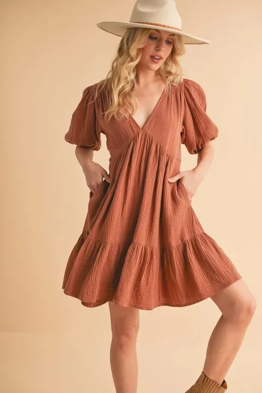 Aemi Co Tied Back Ruffled Short Sleeve Mini Dress