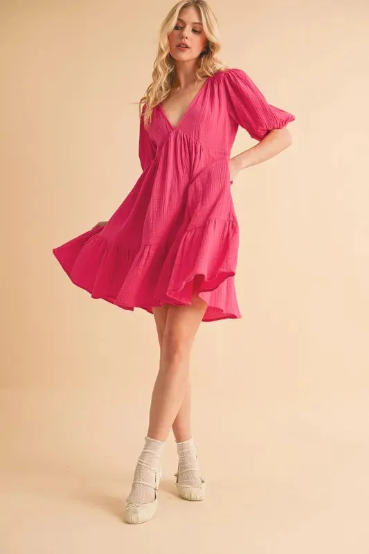 Aemi Co Tied Back Ruffled Short Sleeve Mini Dress