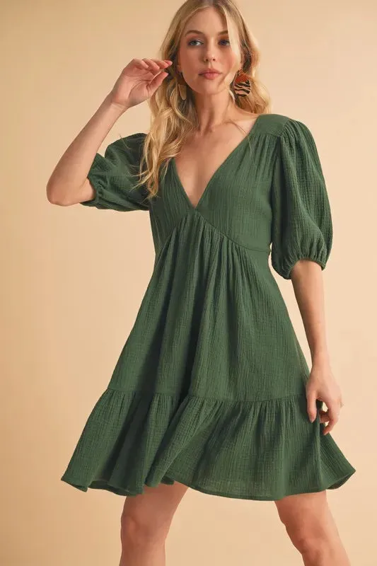 Aemi Co Tied Back Ruffled Short Sleeve Mini Dress