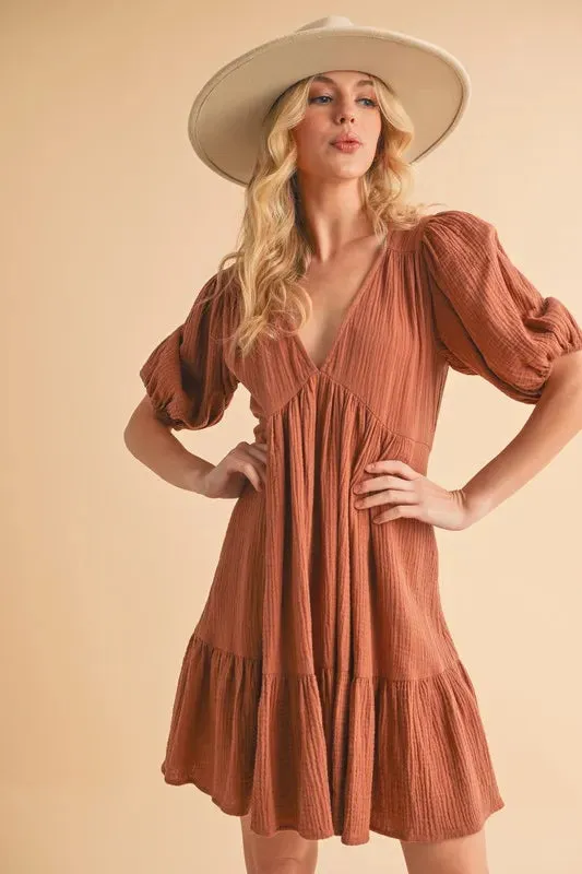 Aemi Co Tied Back Ruffled Short Sleeve Mini Dress