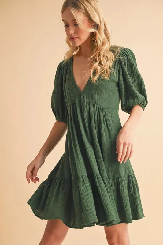 Aemi Co Tied Back Ruffled Short Sleeve Mini Dress