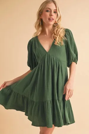 Aemi Co Tied Back Ruffled Short Sleeve Mini Dress
