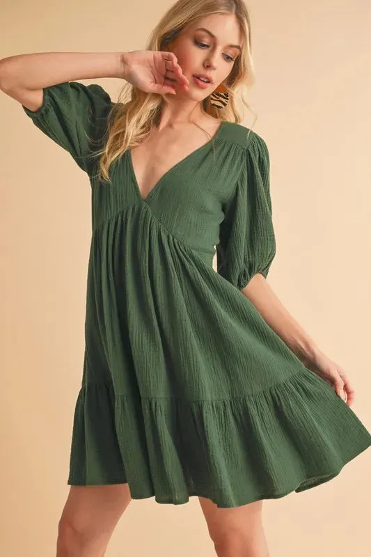 Aemi Co Tied Back Ruffled Short Sleeve Mini Dress