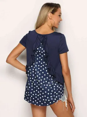 Alexy Polka Dot Ruffled Round Neck Top