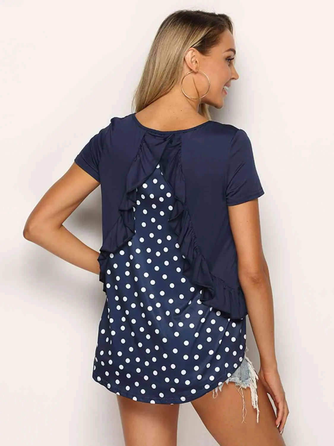Alexy Polka Dot Ruffled Round Neck Top