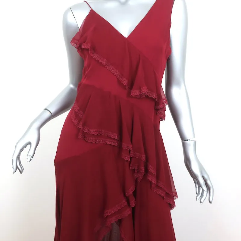 Alice   Olivia Gown Mariana Red Ruffled Silk Size 4 Asymmetric Maxi Dress