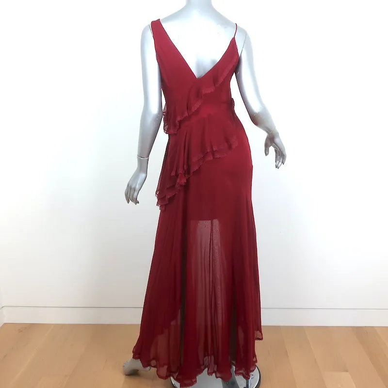 Alice   Olivia Gown Mariana Red Ruffled Silk Size 4 Asymmetric Maxi Dress
