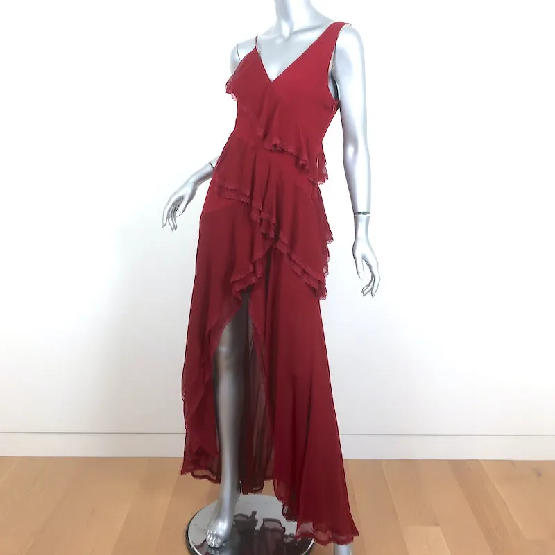 Alice   Olivia Gown Mariana Red Ruffled Silk Size 4 Asymmetric Maxi Dress