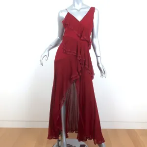 Alice   Olivia Gown Mariana Red Ruffled Silk Size 4 Asymmetric Maxi Dress