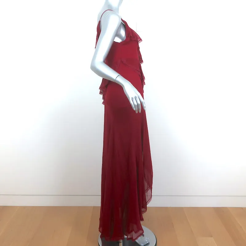 Alice   Olivia Gown Mariana Red Ruffled Silk Size 4 Asymmetric Maxi Dress