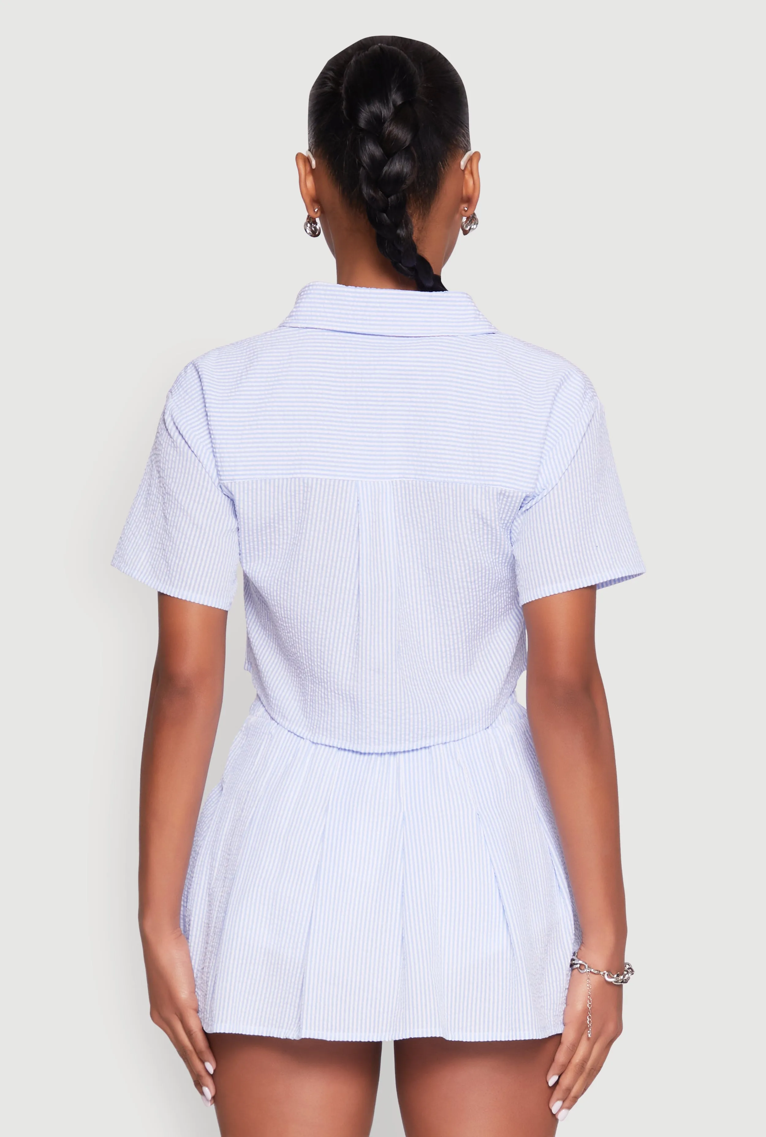 Almost Famous Striped Seersucker Cropped Shirt