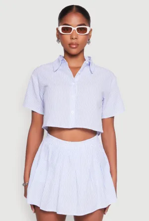 Almost Famous Striped Seersucker Cropped Shirt
