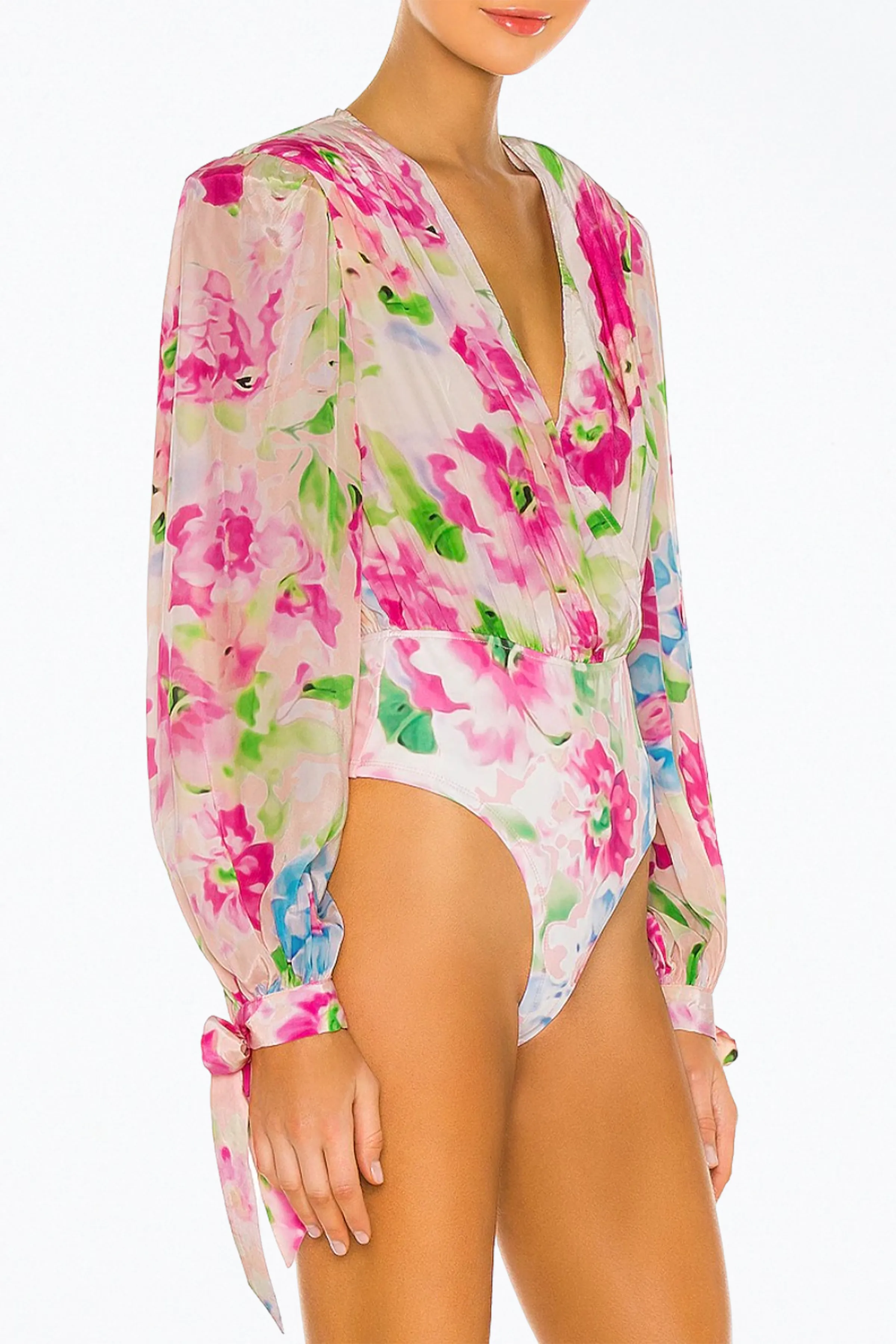 ALORA FLORAL-PRINT STRETCH-CREPE BODYSUIT