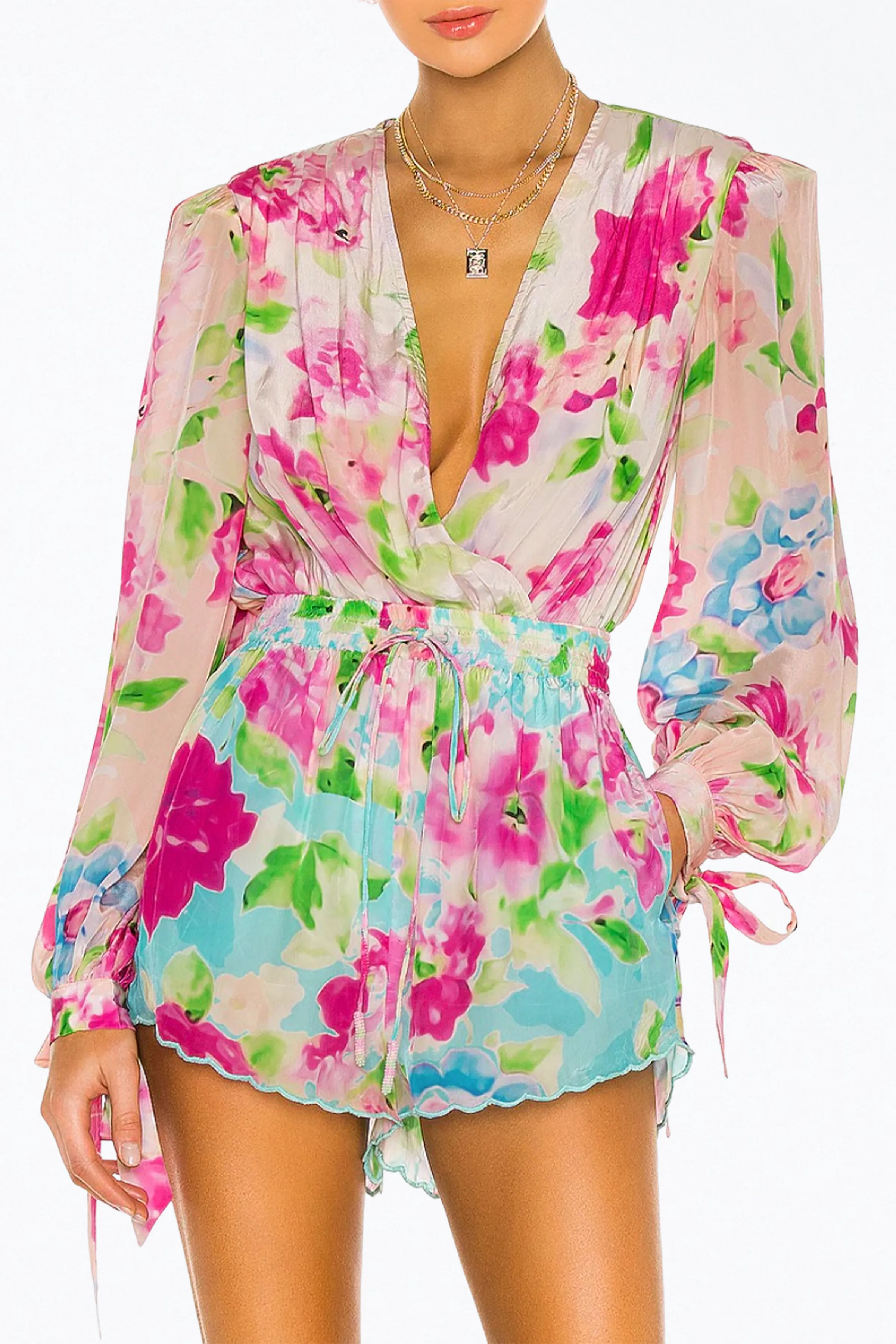 ALORA FLORAL-PRINT STRETCH-CREPE BODYSUIT