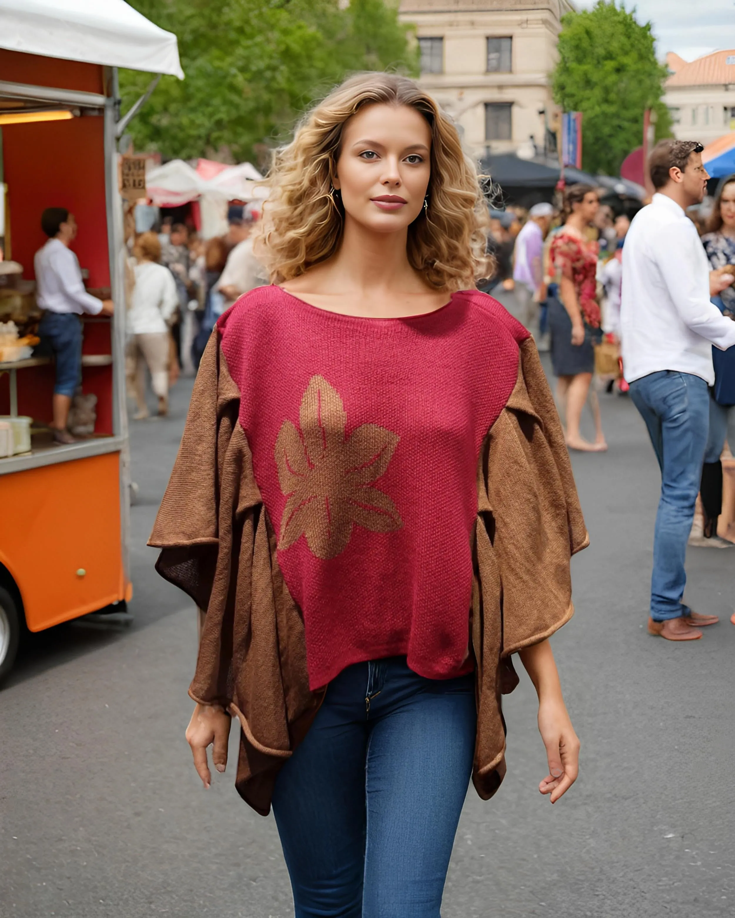 Alpaca Baby Poncho Carnation Design
