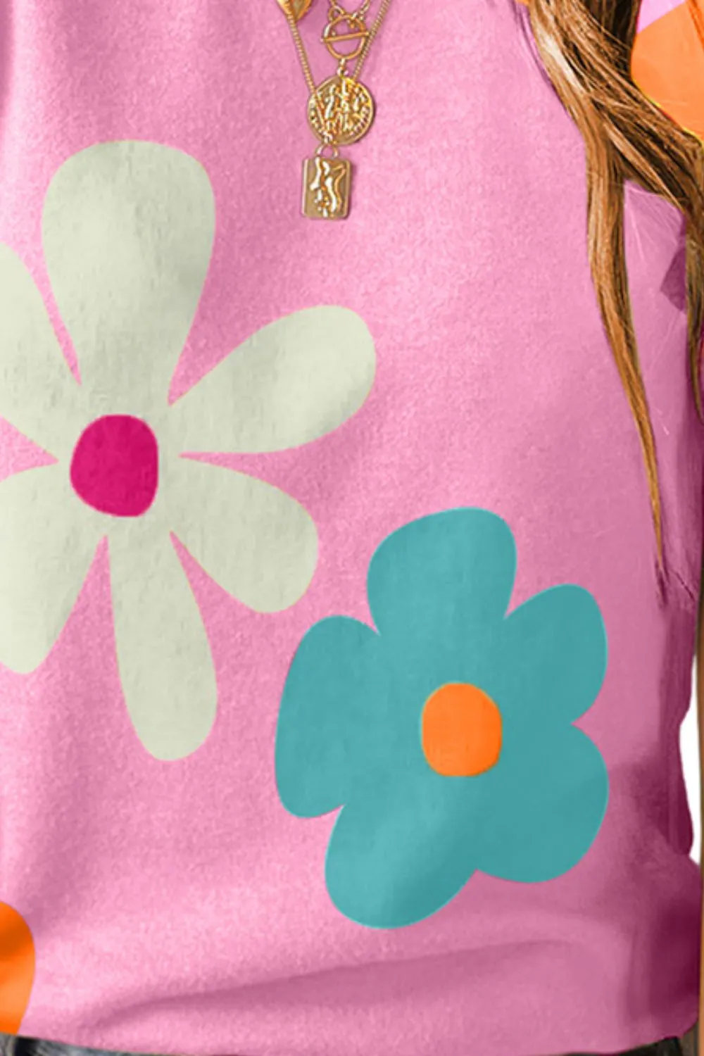 Amara Flower Round Neck Short Sleeve Blouse