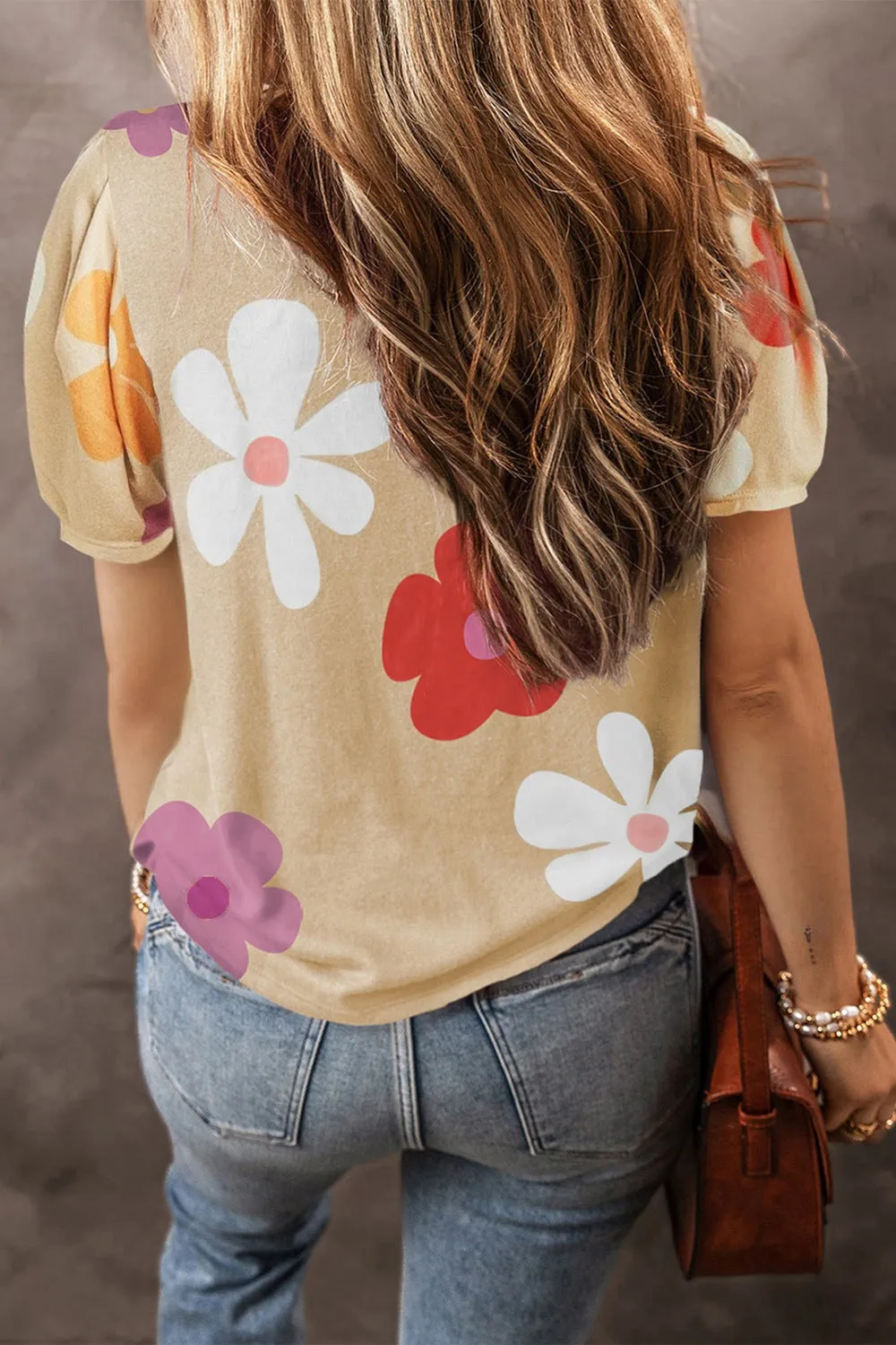 Amara Flower Round Neck Short Sleeve Blouse