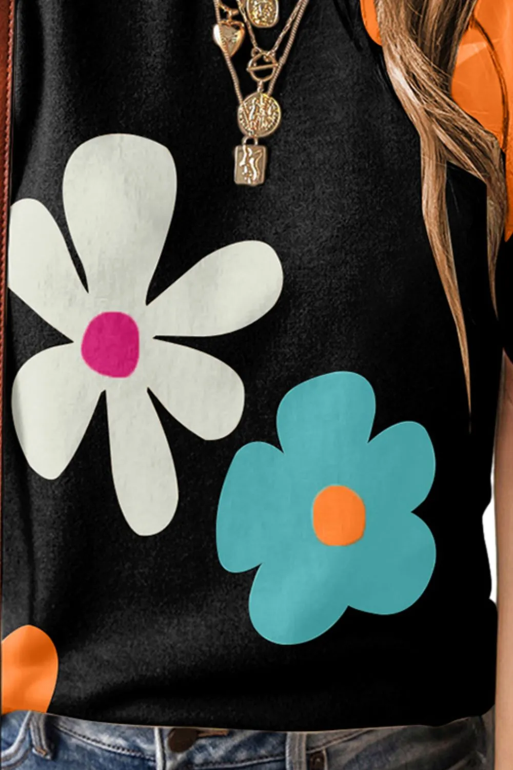 Amara Flower Round Neck Short Sleeve Blouse
