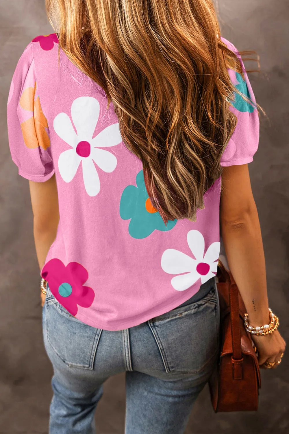 Amara Flower Round Neck Short Sleeve Blouse